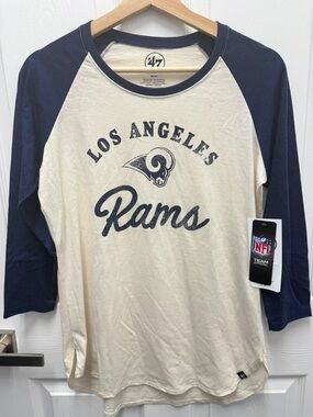 '47 Brand NFL Los Angeles Rams Cream and Navy Raglan Shirt NWT Medium